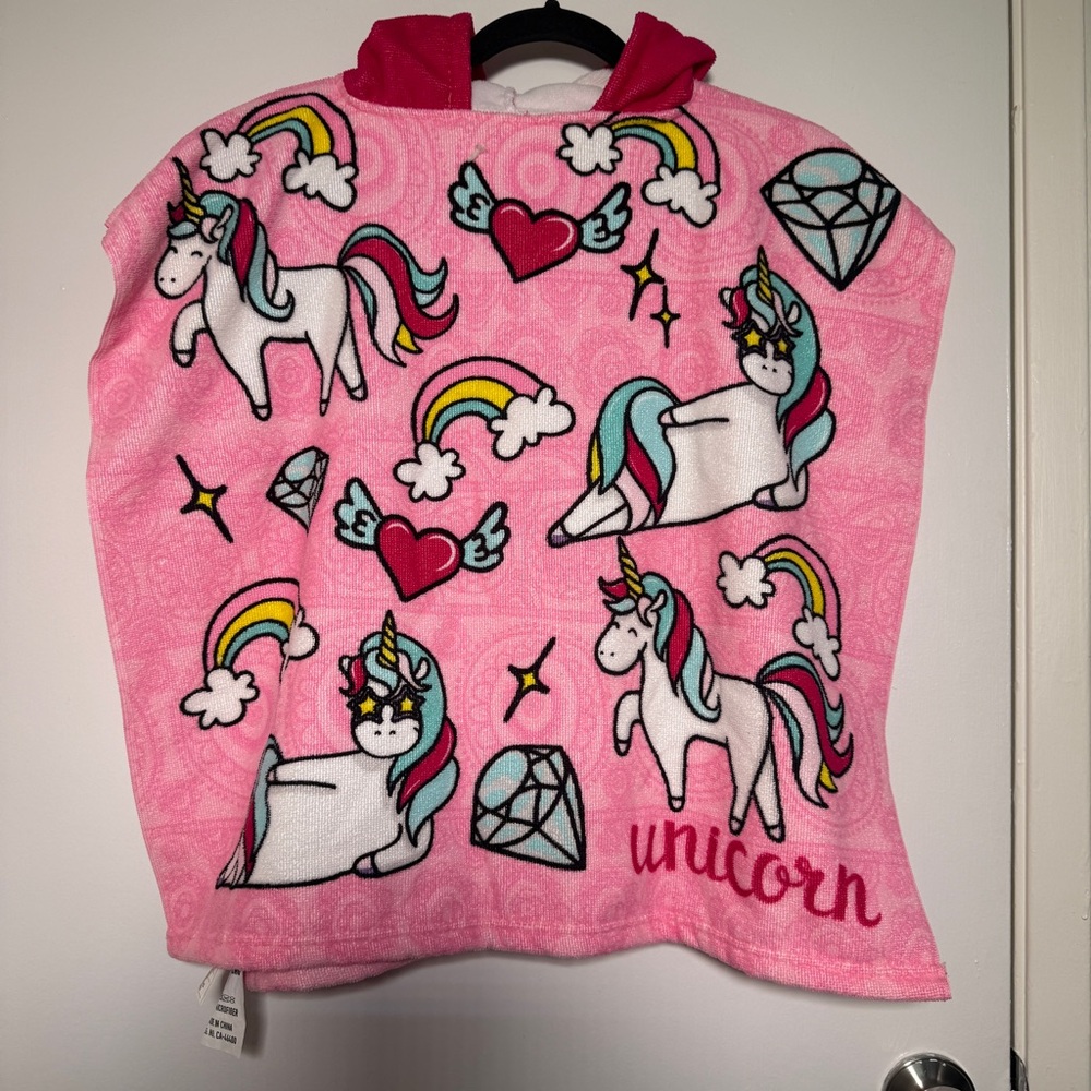 Pink Unicorn Hooded Poncho Towel Girls